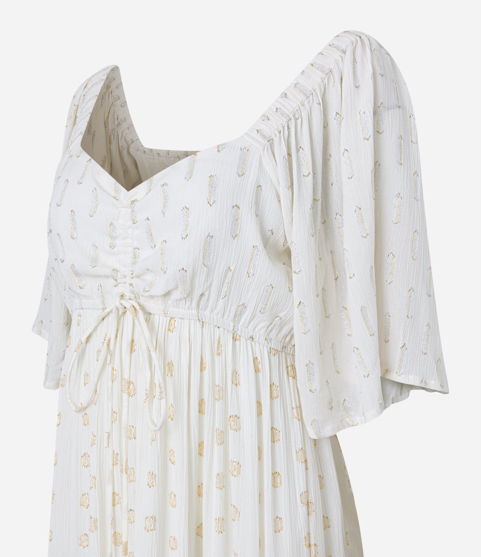 Vestido Longo em Viscose com Textura Maquinetada e Amarração Branco Neve 7