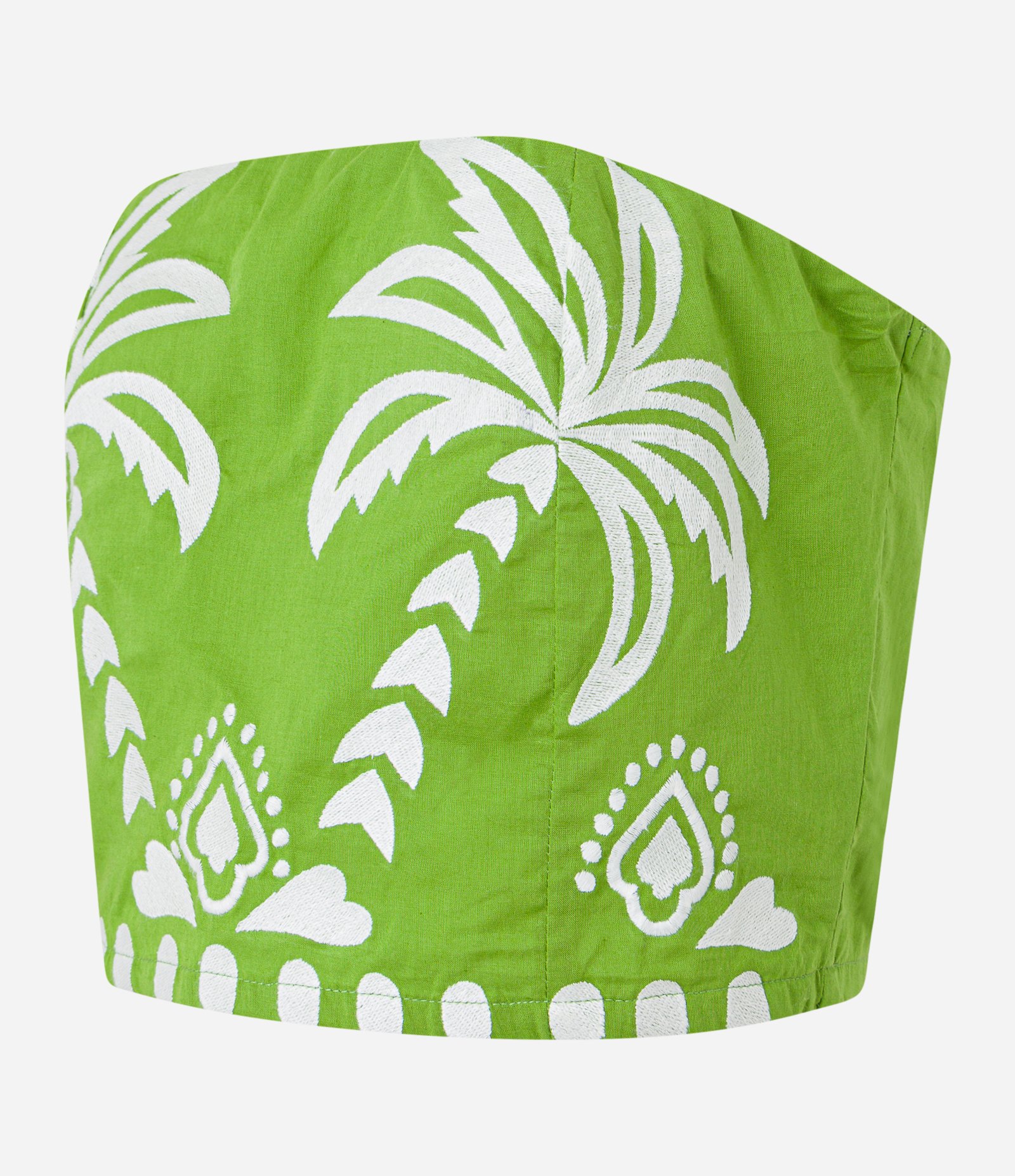 Blusa Cropped Sem Alça em Tricoline com Estampa Coqueiros Verde 5