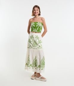 Saia New Midi em Tricoline com Coqueiros Borados