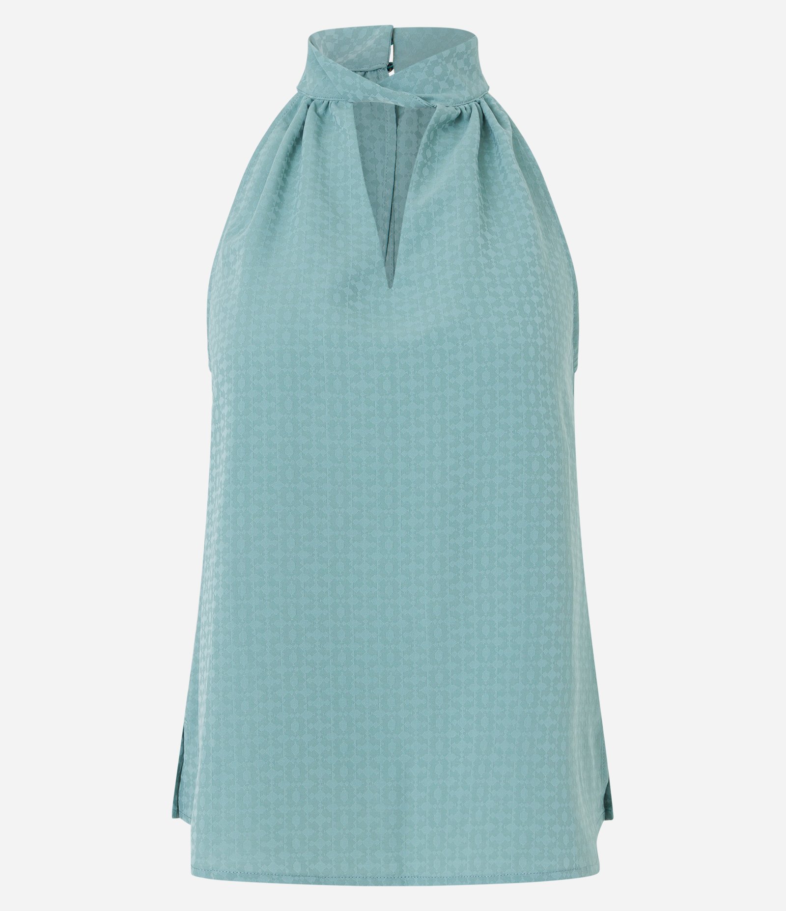 Blusa Sem Manga em Jacquard com Golinha Alta e Detalhe Vazado Azul 6