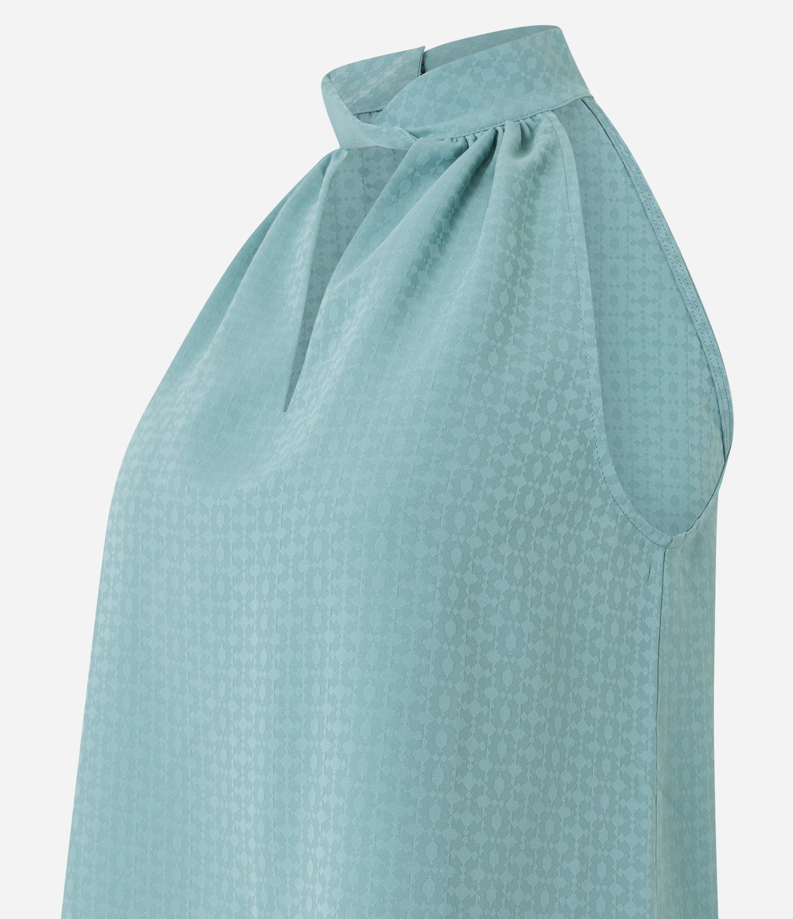 Blusa Sem Manga em Jacquard com Golinha Alta e Detalhe Vazado Azul 7