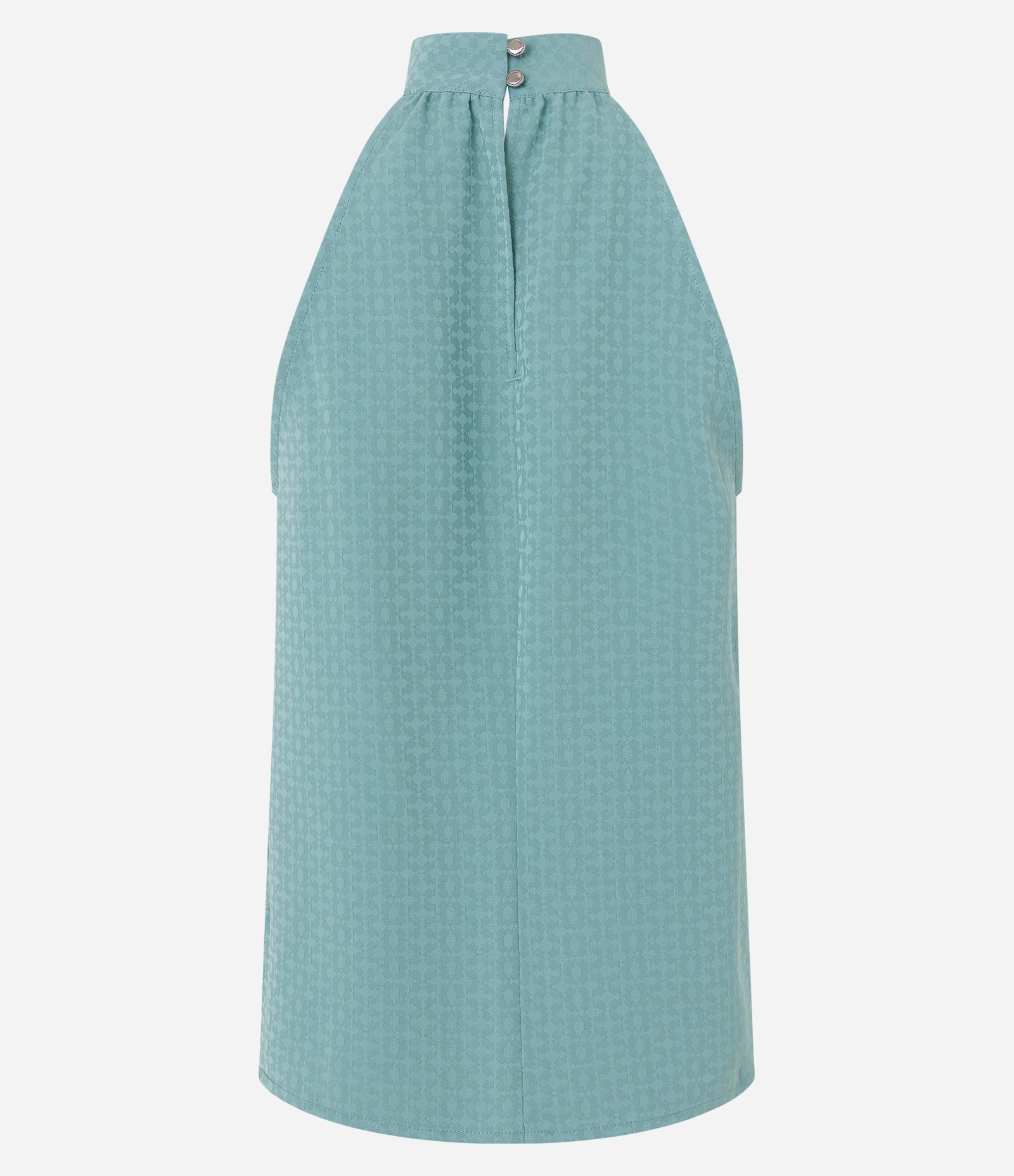 Blusa Sem Manga em Jacquard com Golinha Alta e Detalhe Vazado Azul 8