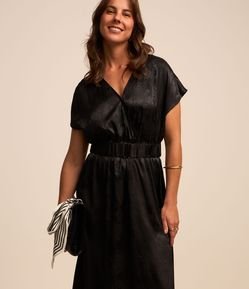 Vestido Midi em Jacquard com Transpasse Frontal e Cinto