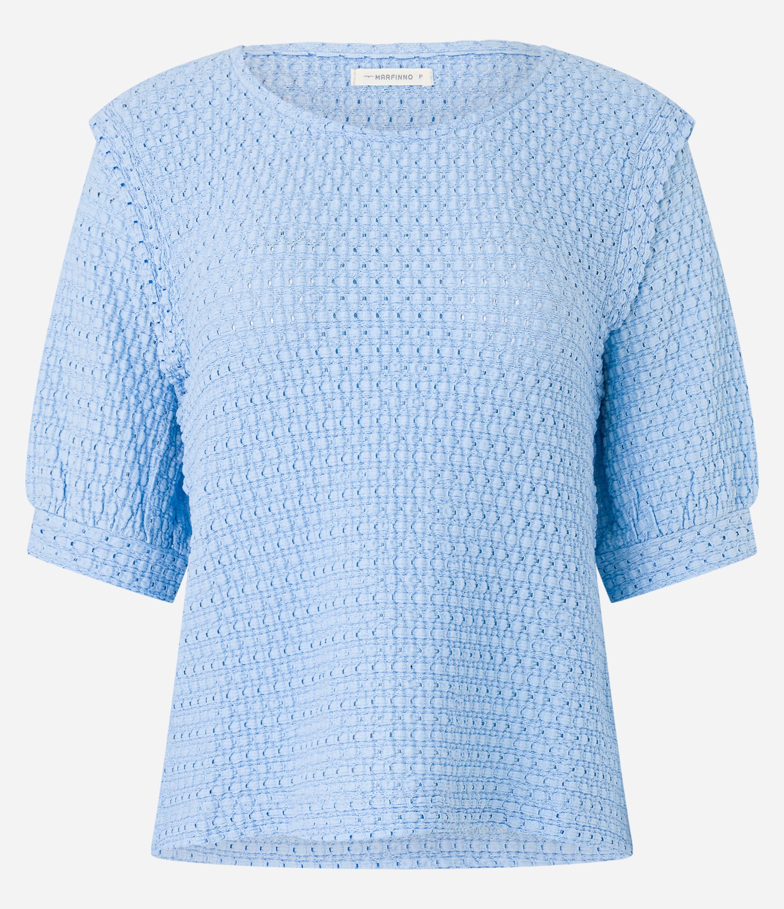 Blusa em Algodão Texturizado com Cava Destacada e Vazados Azul 4