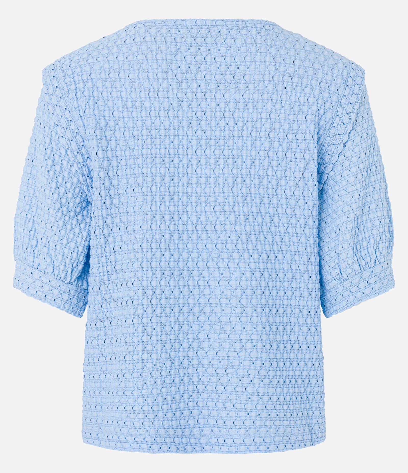 Blusa em Algodão Texturizado com Cava Destacada e Vazados Azul 6