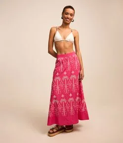 Saia New Midi em Laise com Bordado Tropical