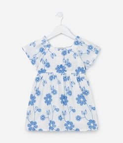 Vestido Infantil em Tricoline com Bordado Floral - Tam 1 a 5 Anos