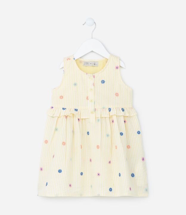Vestido Infantil em Tricoline com Bordado Floral - Tam 1 a 5 Anos