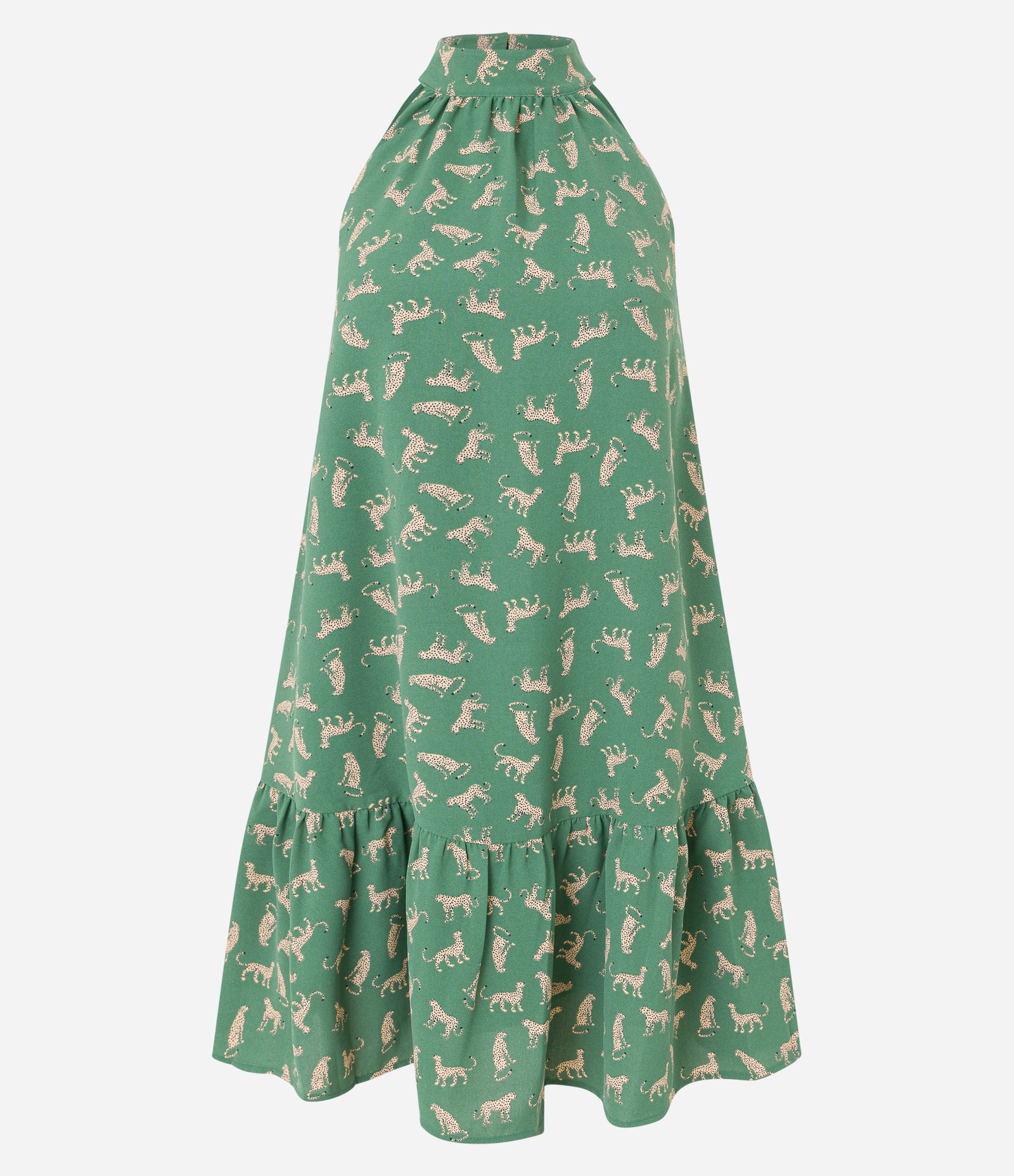 Vestido Airflow Curto Sem Manga com Estampa de Onça Verde 4