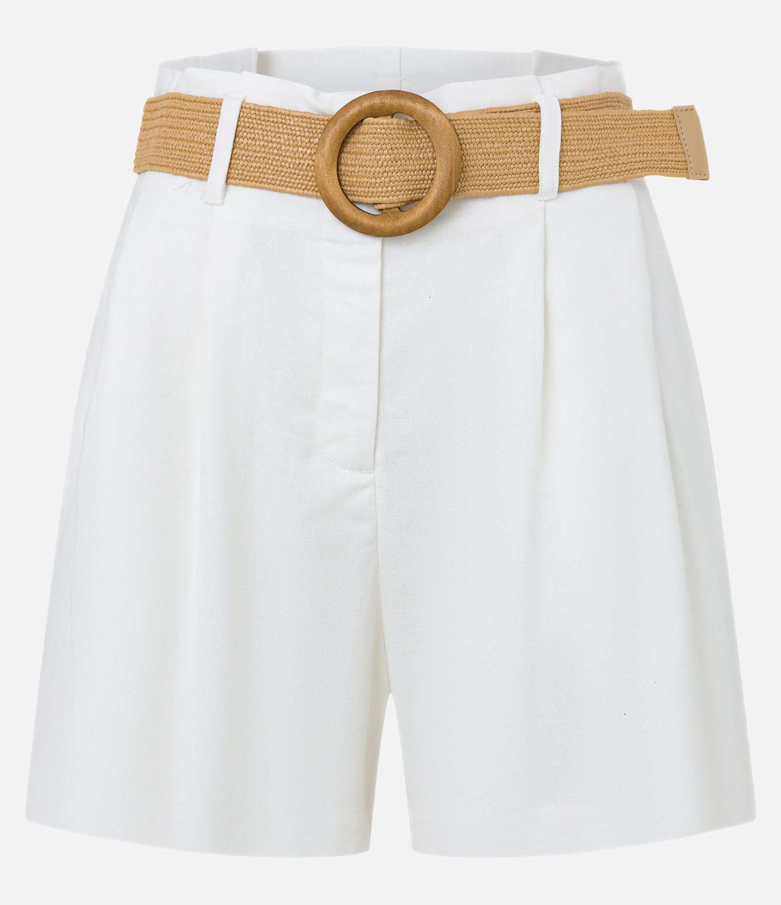 Short Clochard em Viscolinho com Cinto Fivela de Madeira Branco Neve 5