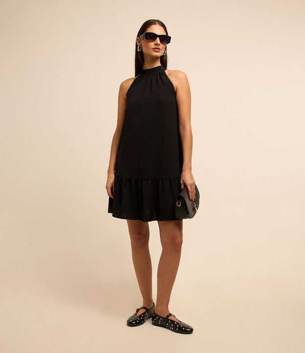 Vestido Airflow Sem Manga com Gola Alta e Franzido