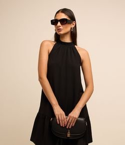 Vestido Airflow Sem Manga com Gola Alta e Franzido