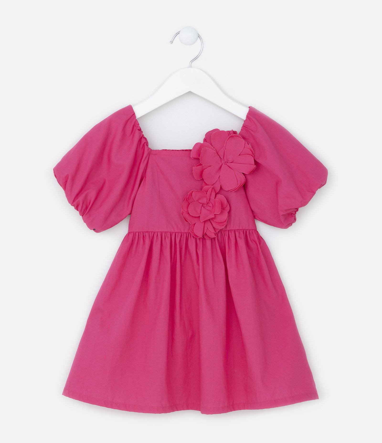 Vestido Infantil em Tricoline com Flor Aplicada - Tam 1 a 5 Anos Rosa 1