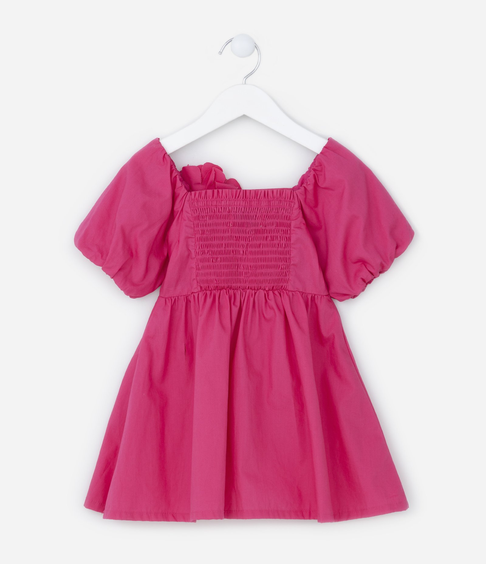 Vestido Infantil em Tricoline com Flor Aplicada - Tam 1 a 5 Anos Rosa 2