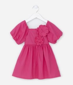 Vestido Infantil em Tricoline com Flor Aplicada - Tam 1 a 5 Anos