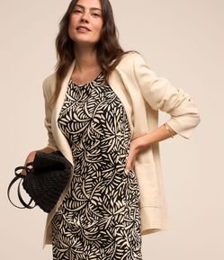 Vestido em Viscose com Fechamento em Zíper e Estampa Folhagem
