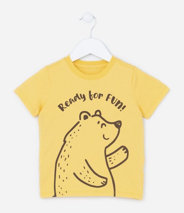 Camiseta Infantil com Estampa de Ursinho e Lettering - Tam 1 a 5 anos Amarelo 1