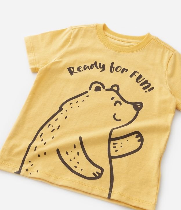 Camiseta Infantil com Estampa de Ursinho e Lettering - Tam 1 a 5 anos Amarelo 5