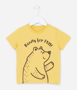 Camiseta Infantil com Estampa de Ursinho e Lettering - Tam 1 a 5 anos