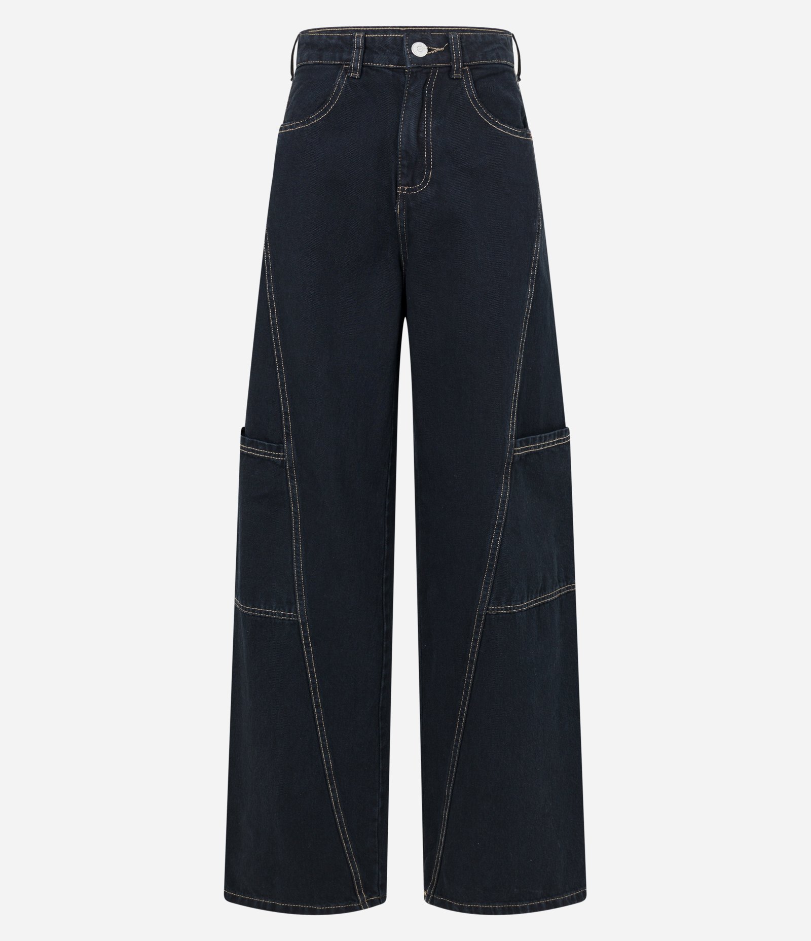 Calça Wide Leg em Jeans com Recortes e Bolsos sem Lapela Preto 5