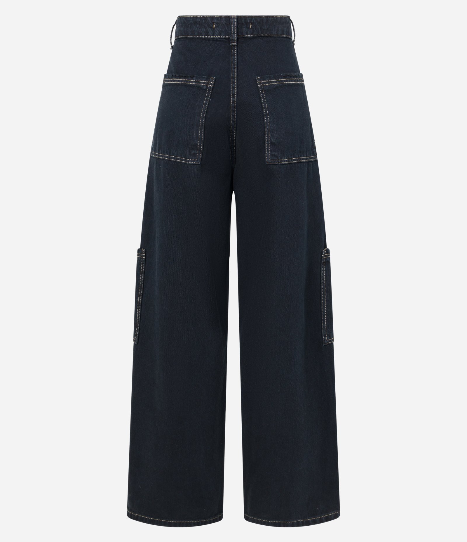 Calça Wide Leg em Jeans com Recortes e Bolsos sem Lapela Preto 6