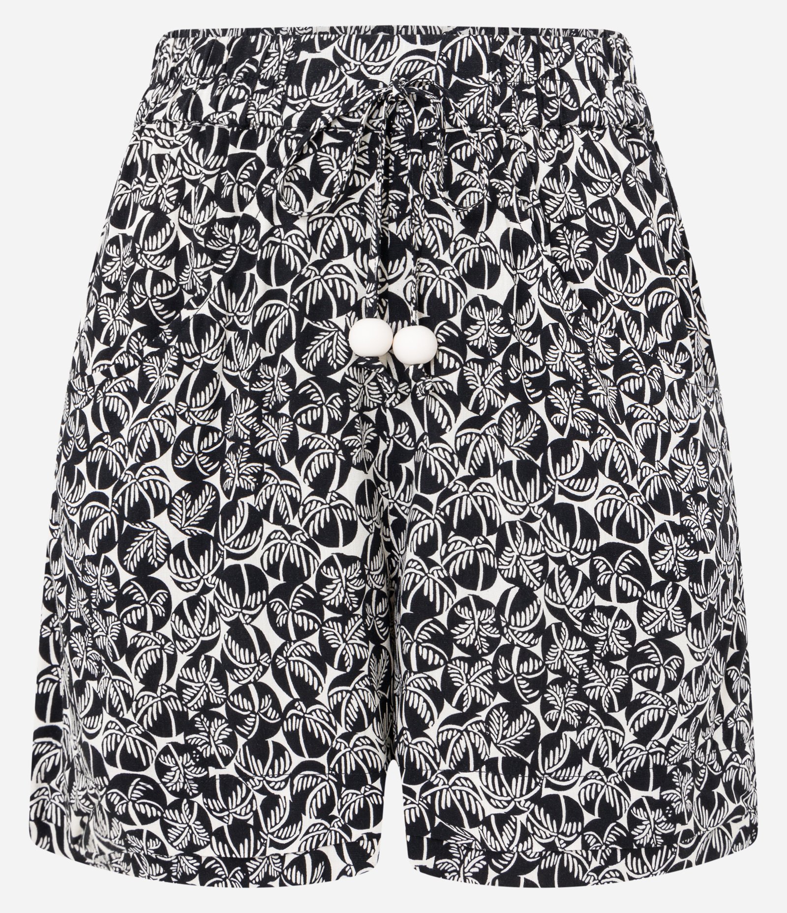 Short em Viscose com Amarração na Cintura e Estampa Folhagens Preto/ Branco 5