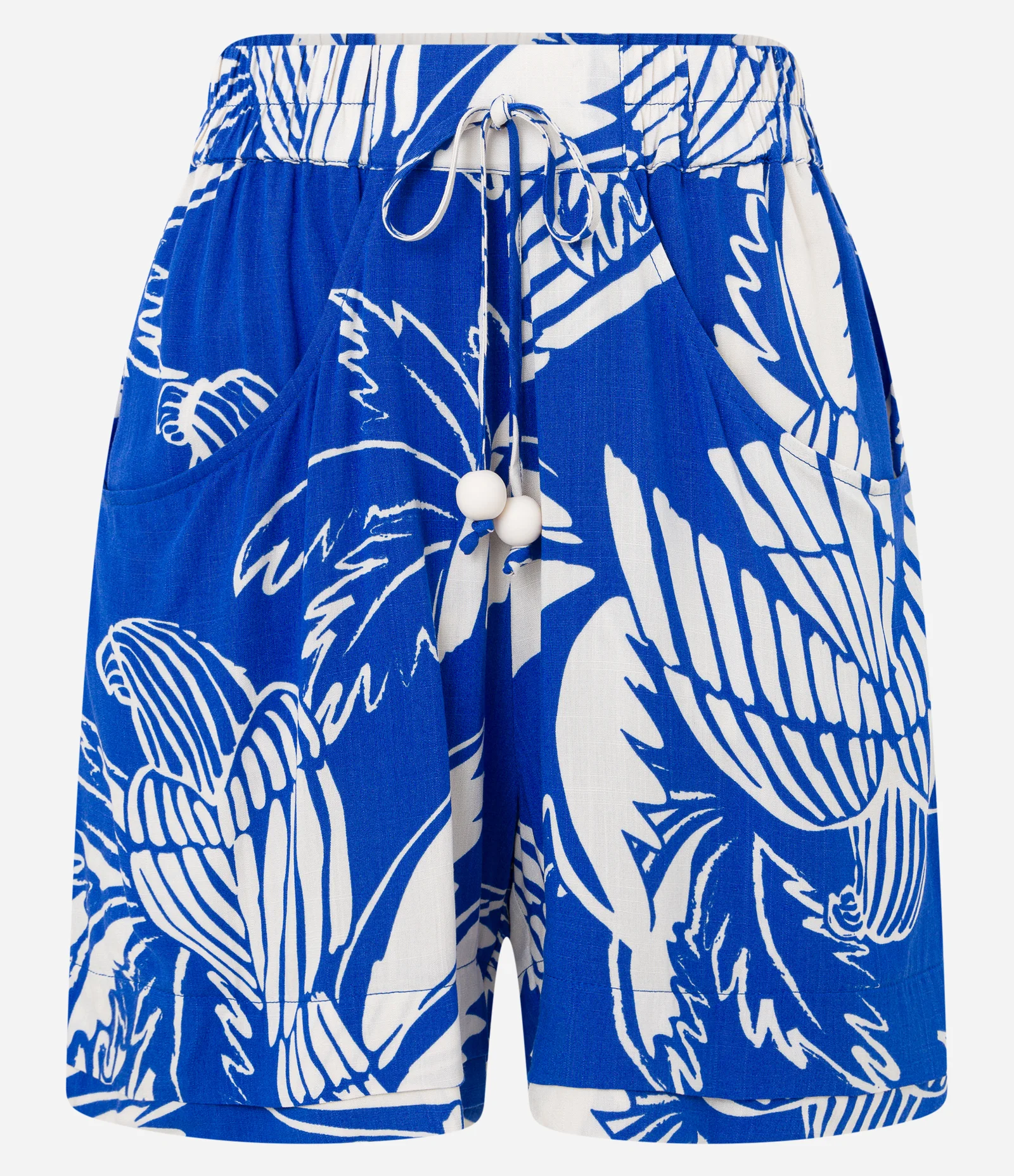 Short Cintura Alta em Viscose Texturizada com Folhagens Estampadas Azul 5