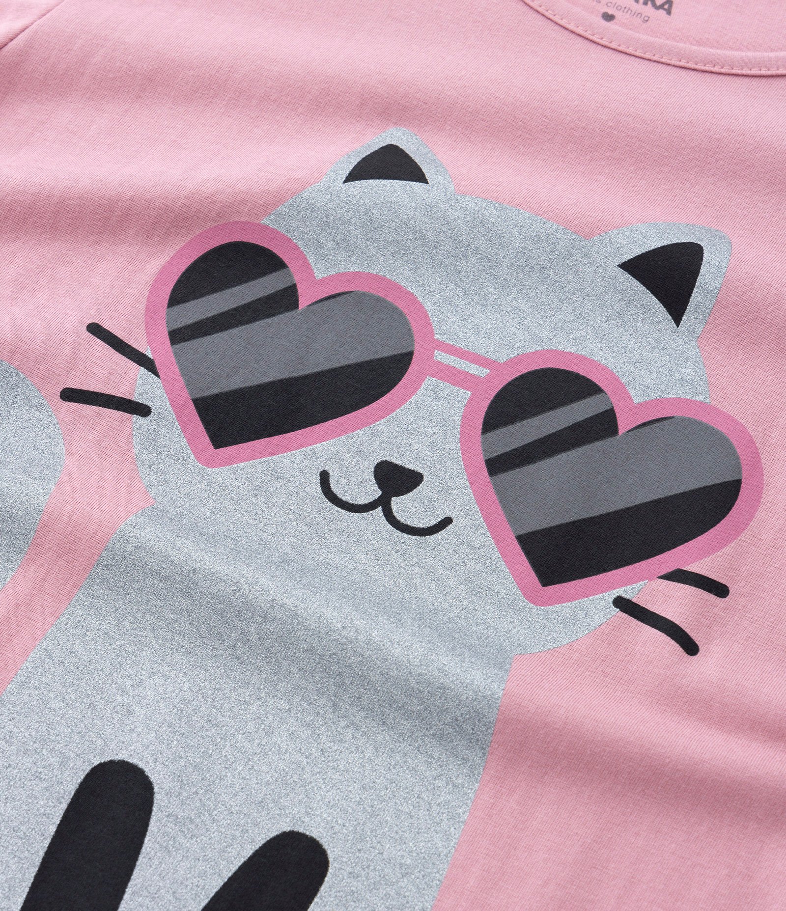 Camiseta Infantil em Algodão com Estampa Gato de Óculos - Tam 5 A 14 Anos Rosa 3