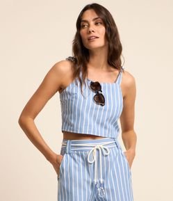 Blusa Cropped em Tricoline Listrado com Nó na Alça