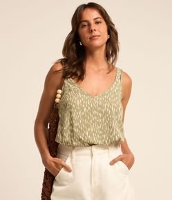 Blusa de Alça Larga em Viscose com Estampa de Peixes