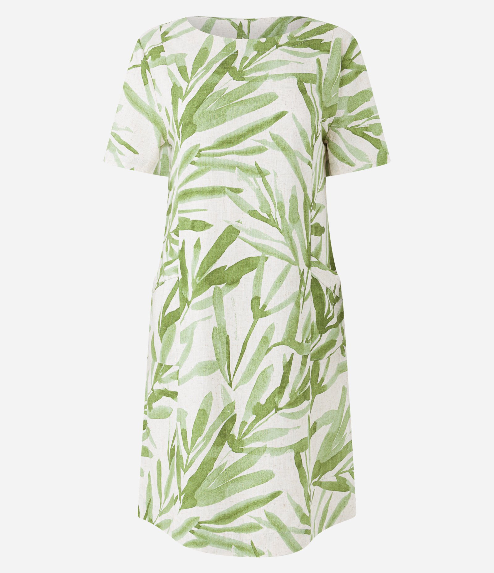 Vestido T-Shirt em Viscolinho com Folhagens Estampadas Bege/Verde 5