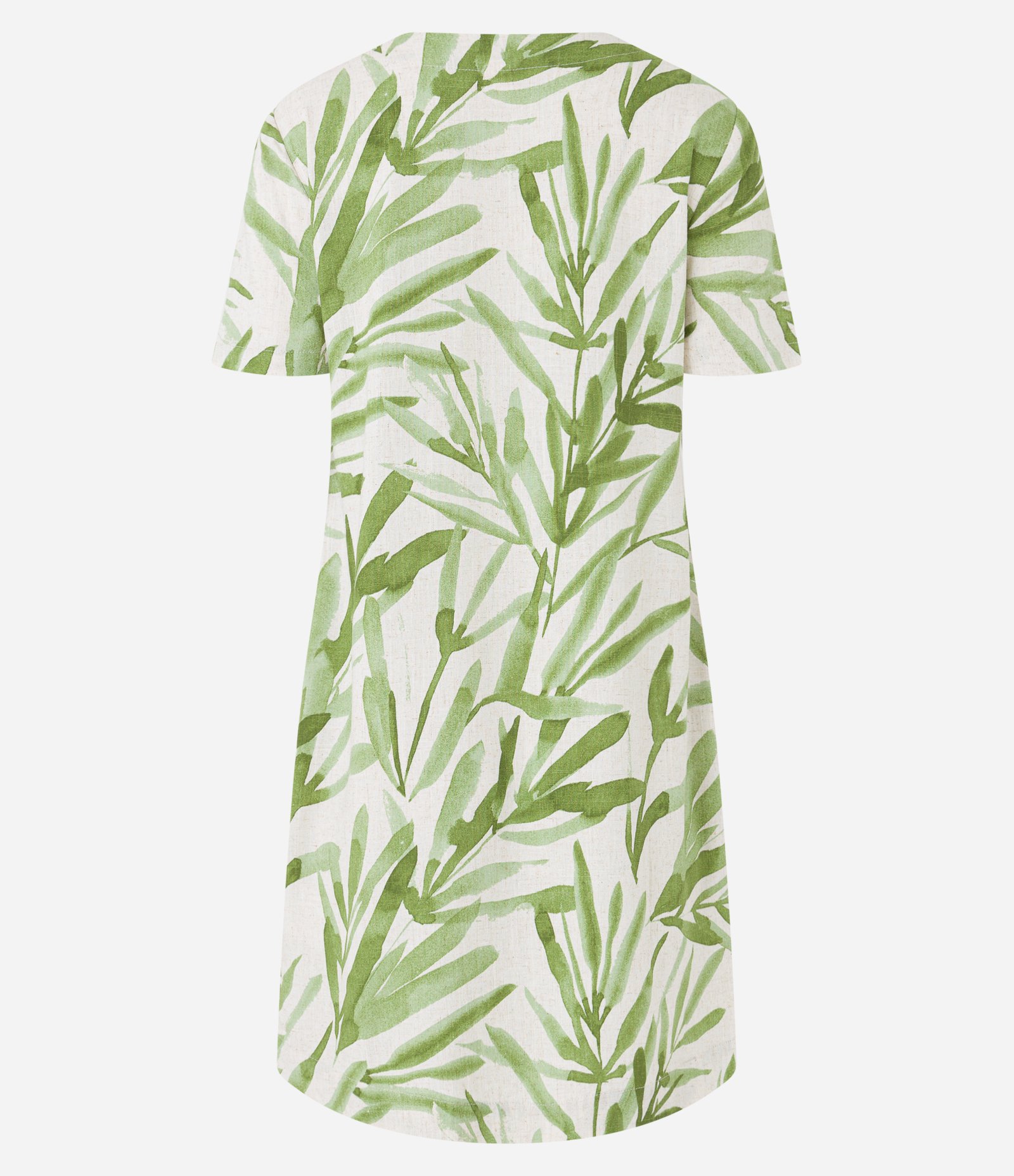 Vestido T-Shirt em Viscolinho com Folhagens Estampadas Bege/Verde 6
