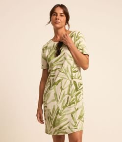 Vestido T-Shirt em Viscolinho com Folhagens Estampadas