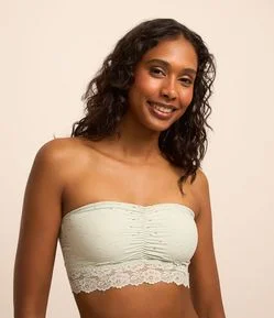 Sutiã sem Alça em Microfibra Texturizada com Renda