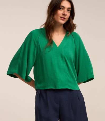 Blusa Manga Ampla em Viscolinho Texturizado Menor preço em Blusa Manga Ampla em Viscolinho Texturizado