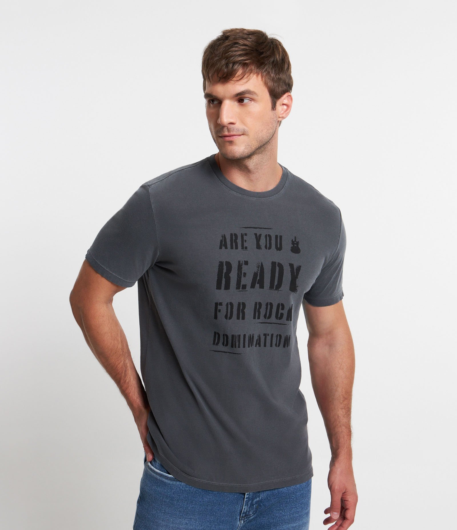 Camiseta Comfort em Algodão com Estampa Rock Domination Cinza 1