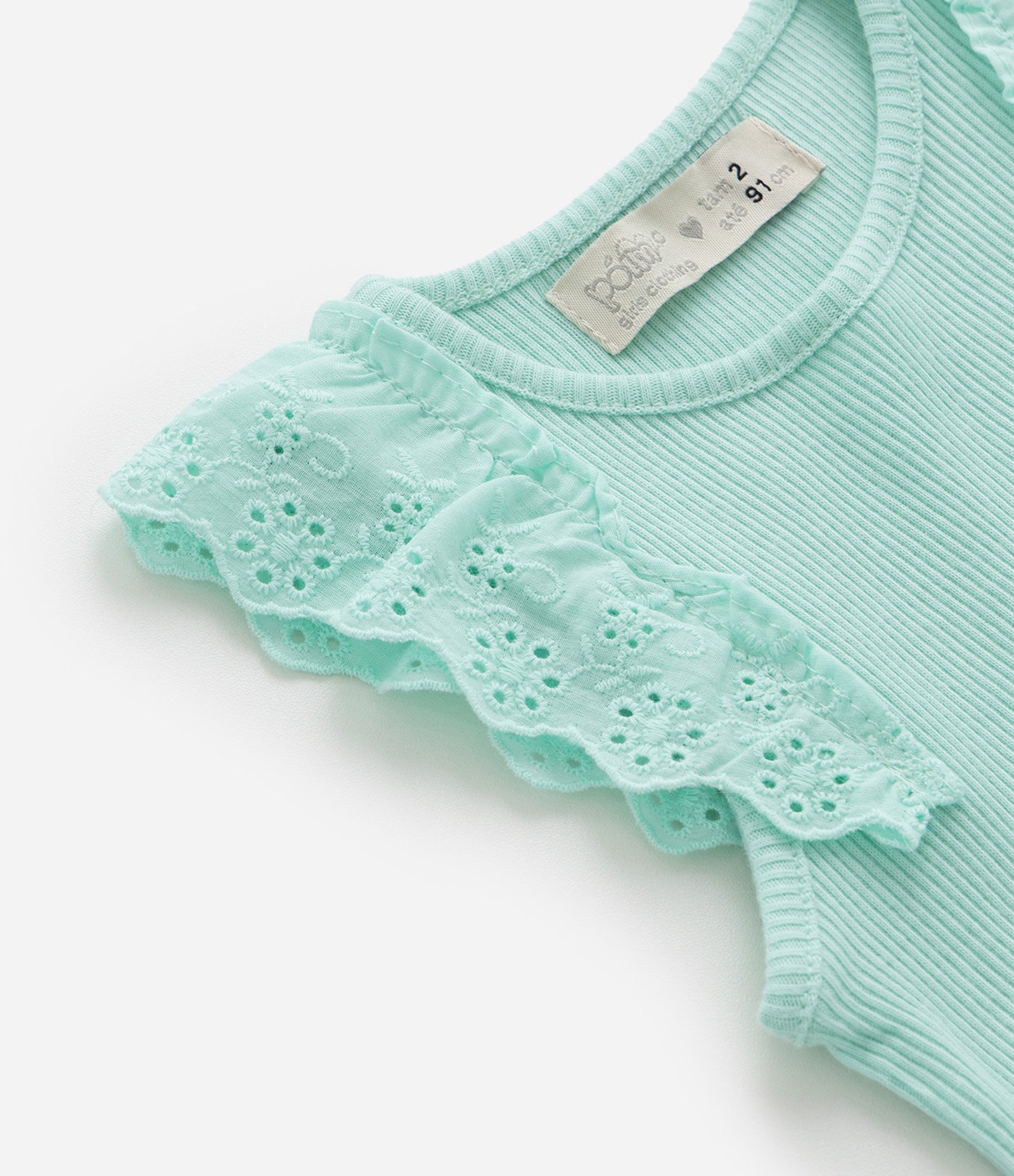Regata Infantil Canelada com Babado Broderie - Tam 1 a 5 Anos Verde Claro 4