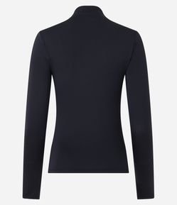 Blusa Manga Longa em Microfibra com Gola Alta Franzida