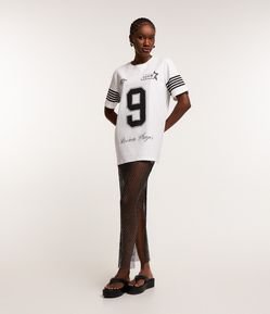 Saia New Midi em Tela Metalizada com Strass