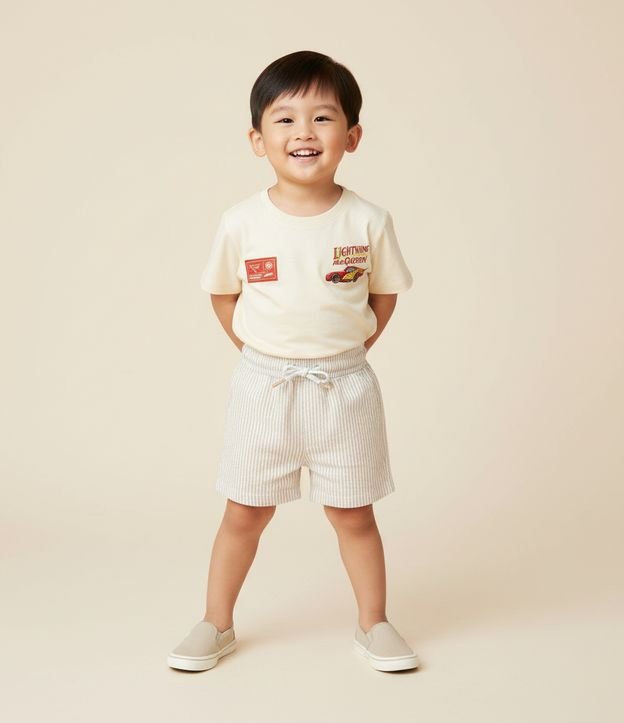 Bermuda Infantil em Microfibra com Textura e Listrinhas - Tam 1 a 5 Anos