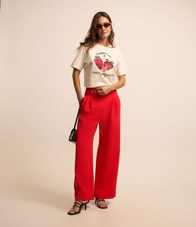 Calça Wide Leg Alfaiatada com Faixas Abotoadas