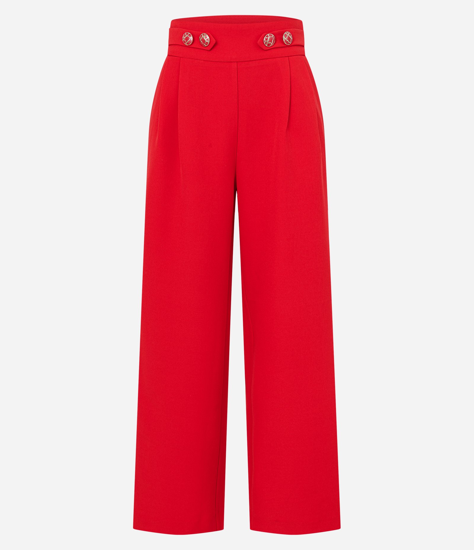 Calça Wide Leg Alfaiatada com Faixas Abotoadas Vermelho 5