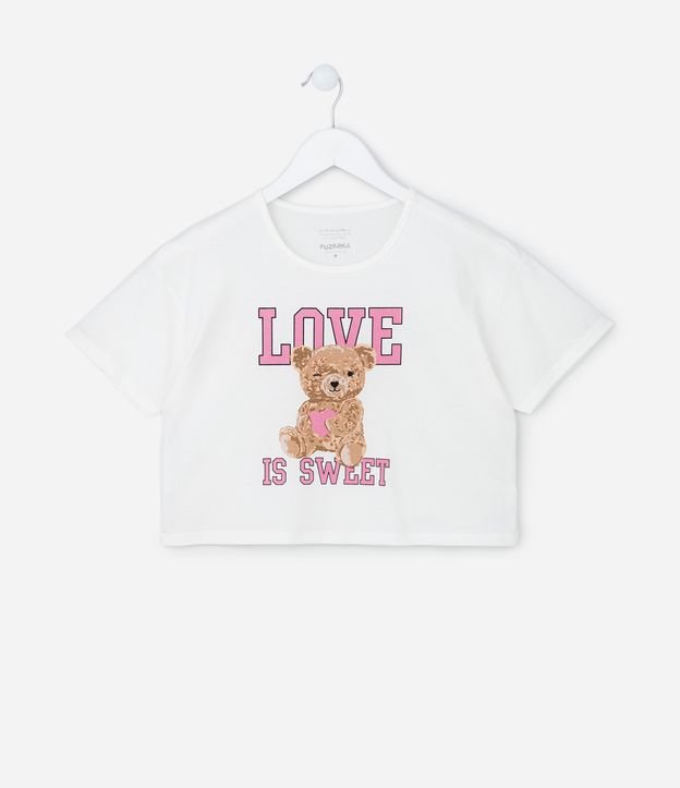 Camiseta Infantil em Algodão Estampa Ursinha Love - Tam 5 a 14 anos