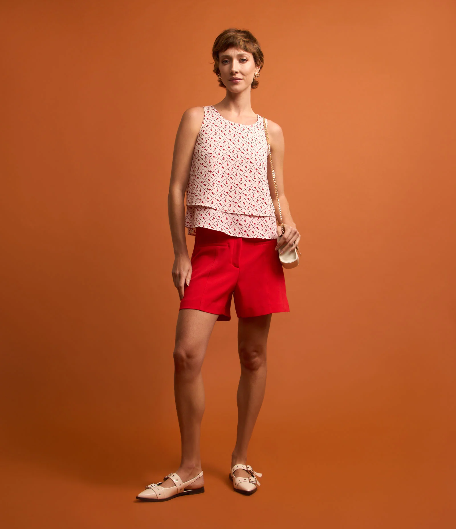 Blusa Sem Manga com Efeito Aiflow e Estampa Gravataria Branco/Vermelho 2