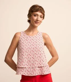 Blusa Sem Manga com Efeito Aiflow e Estampa Gravataria