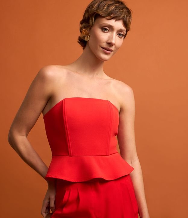 Blusa Tomara que Caia em Alfaiataria com Decote Coração e Peplum Vermelho - Lojas Renner