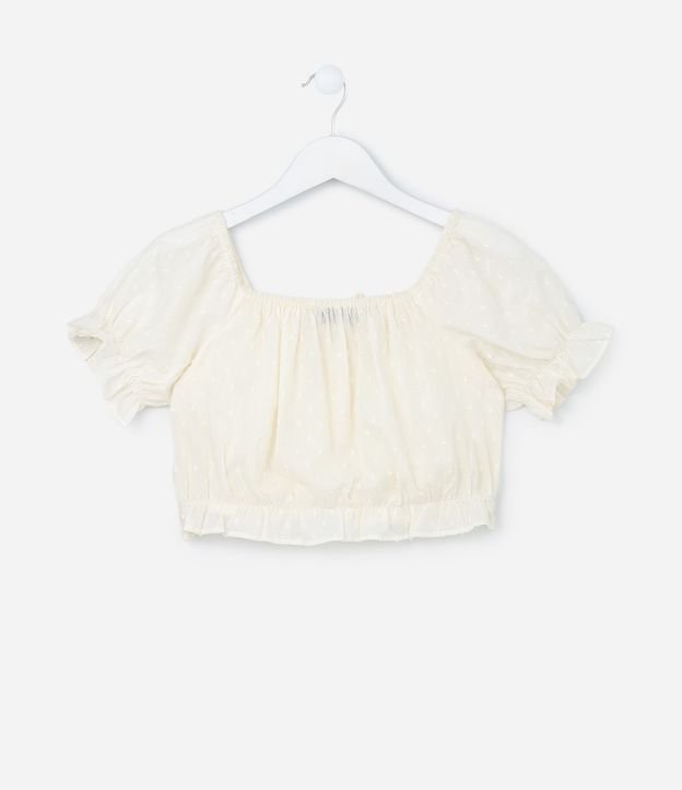 Blusa Cropped Infantil Texturizada com Lacinho - Tam 5 a 14 Anos
