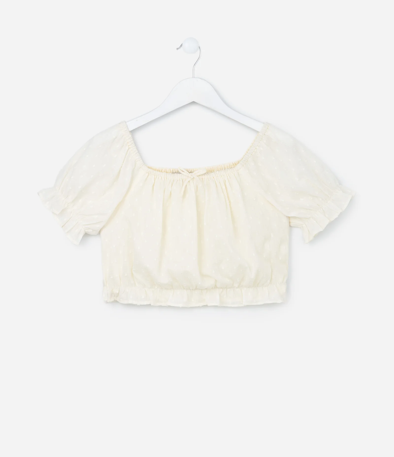 Blusa Cropped Infantil Texturizada com Lacinho - Tam 5 a 14 Anos Bege 1