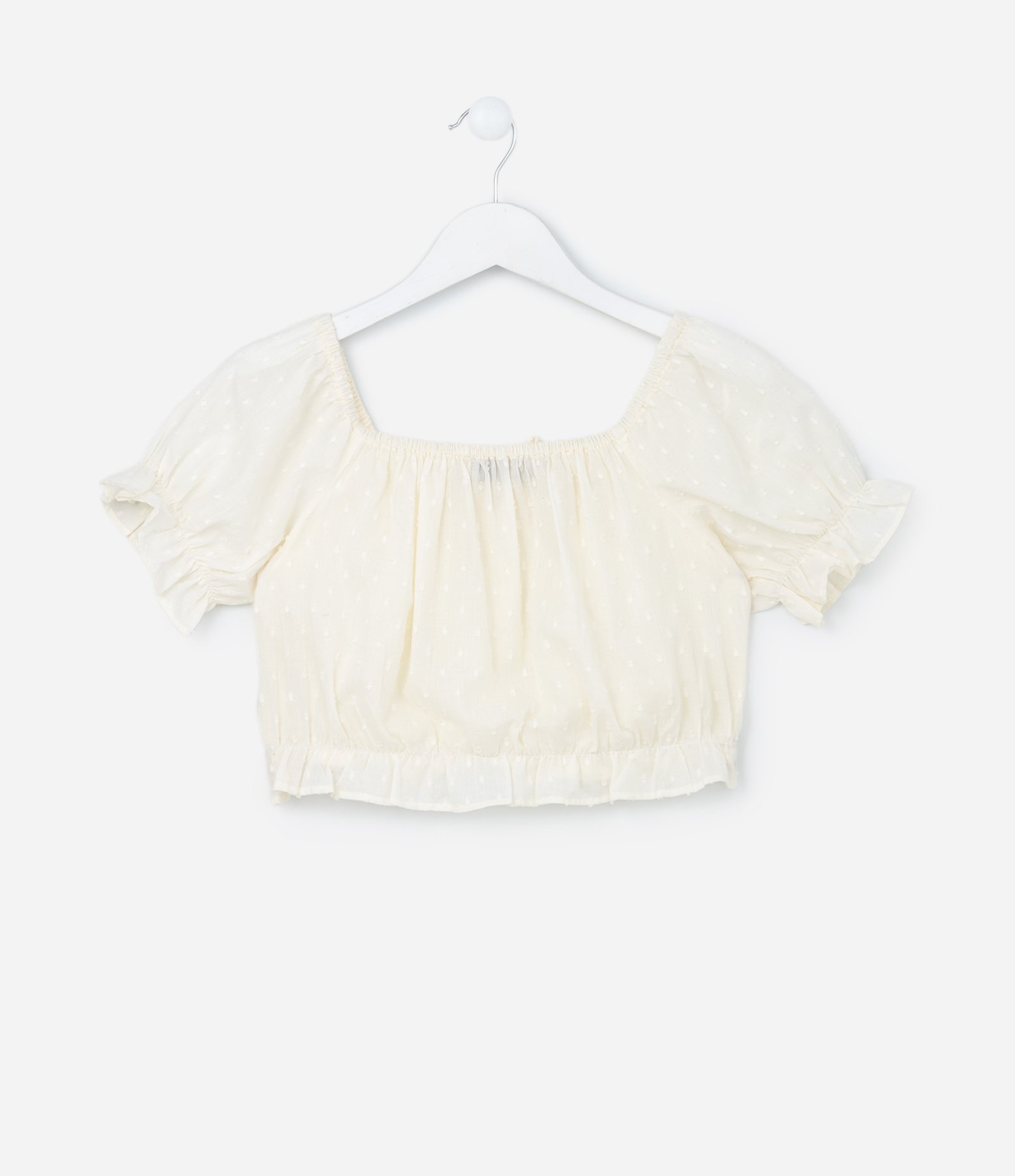 Blusa Cropped Infantil Texturizada com Lacinho - Tam 5 a 14 Anos Bege 2