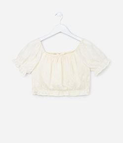 Blusa Cropped Infantil Texturizada com Lacinho - Tam 5 a 14 Anos